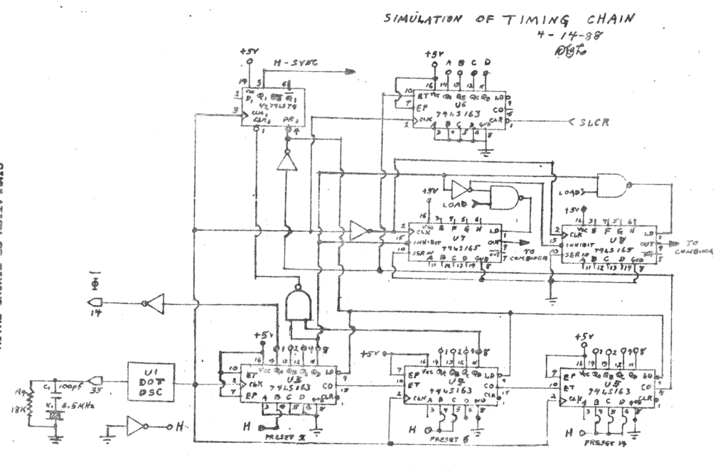 SIMULATION OF TIMING CHAIN (schematic, dated 4-14-88) - "Refer to Part I, page 6 (Nov/Dec 88 SINCUS NEWS) "Internal Timing Chain""