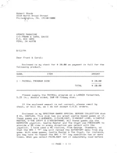 Letter from Robert Shade to Frank and Carol Davis