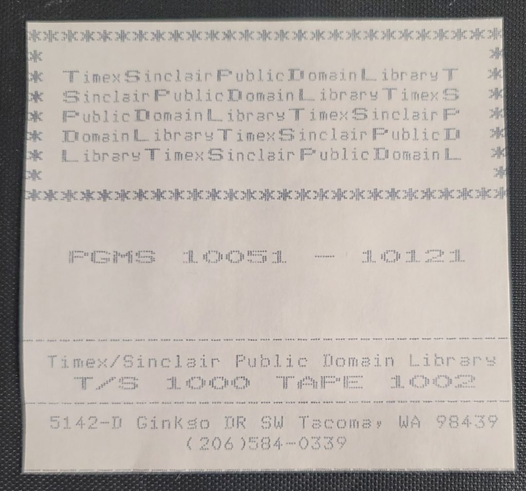 Timex Sinclair Public Domain Library Tape 1002