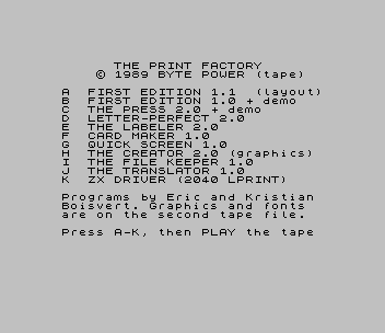 The Print Factory screen